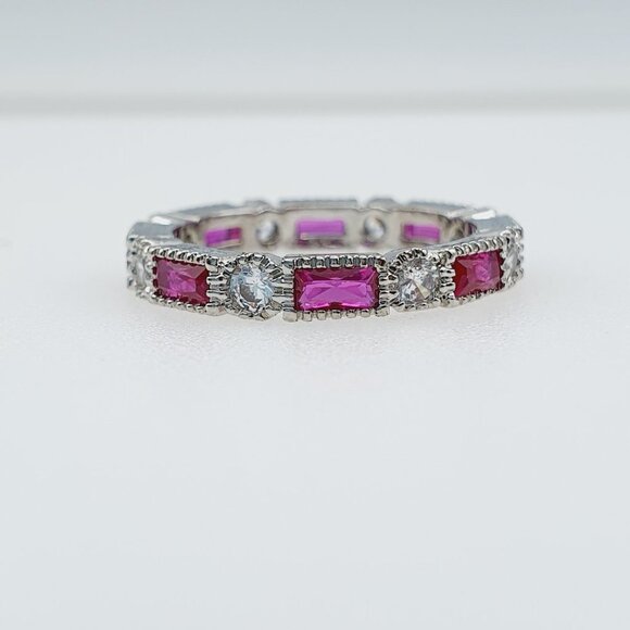 🍂   Stackable Trendy 925 Silver Plated Purple CZ Ring, FB16FA1105 - Picture 2 of 2